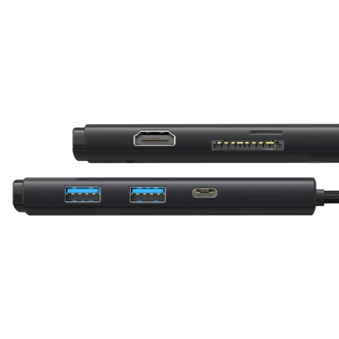 Baseus Lite Series wielofunkcyjny HUB USB Typ C - 2 x USB 3.0 / USB Typ C / HDMI 1,4 / SD/TF OTG czarny (WKQX050001) Baseus Lite Series wielofunkcyjny HUB USB Typ C - 2 x USB 3.0 / USB Typ C / HDMI 1,4 / SD/TF OTG czarny (WKQX050001)