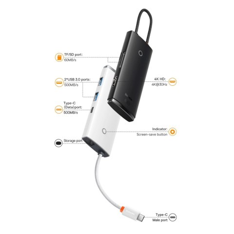 Baseus Lite Series wielofunkcyjny HUB USB Typ C - 2 x USB 3.0 / USB Typ C / HDMI 1,4 / SD/TF OTG czarny (WKQX050001) Baseus Lite Series wielofunkcyjny HUB USB Typ C - 2 x USB 3.0 / USB Typ C / HDMI 1,4 / SD/TF OTG czarny (WKQX050001)