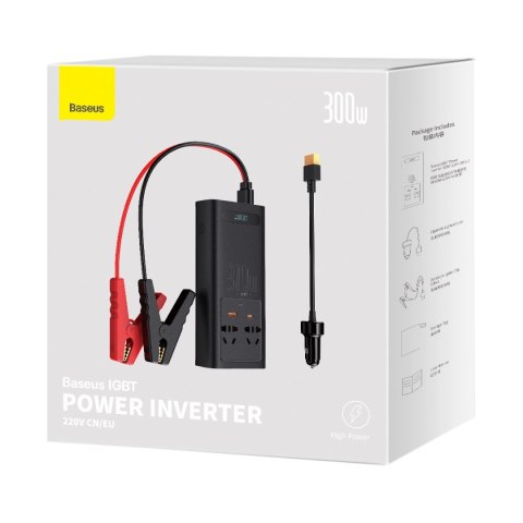 Baseus IGBT samochodowa przetwornica inwerter prądu 300W 220V (wtyczka CN/EU) czarny (CGNB010101) Baseus IGBT samochodowa przetwornica inwerter prądu 300W 220V (wtyczka CN/EU) czarny (CGNB010101)