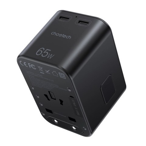Adapter podróżny Choetech PD5009-BK GaN EU / US / UK / AU 2x USB-C USB-A 65W PD - czarny Adapter podróżny Choetech PD5009-BK GaN EU / US / UK / AU 2x USB-C USB-A 65W PD - czarny