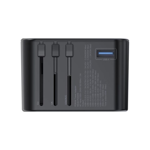 Adapter podróżny Choetech PD5009-BK GaN EU / US / UK / AU 2x USB-C USB-A 65W PD - czarny Adapter podróżny Choetech PD5009-BK GaN EU / US / UK / AU 2x USB-C USB-A 65W PD - czarny