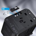 Adapter podróżny Choetech PD5009-BK GaN EU / US / UK / AU 2x USB-C USB-A 65W PD - czarny Adapter podróżny Choetech PD5009-BK GaN EU / US / UK / AU 2x USB-C USB-A 65W PD - czarny