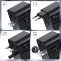 Adapter podróżny Choetech PD5009-BK GaN EU / US / UK / AU 2x USB-C USB-A 65W PD - czarny Adapter podróżny Choetech PD5009-BK GaN EU / US / UK / AU 2x USB-C USB-A 65W PD - czarny