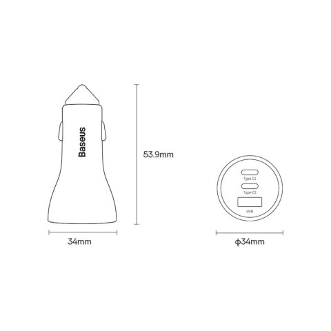 Baseus Golden Contactor Pro ładowarka samochodowa USB-A + 2x USB-C 65W QC4.0 niebieski (CGJP010003) Baseus Golden Contactor Pro ładowarka samochodowa USB-A + 2x USB-C 65W QC4.0 niebieski (CGJP010003)