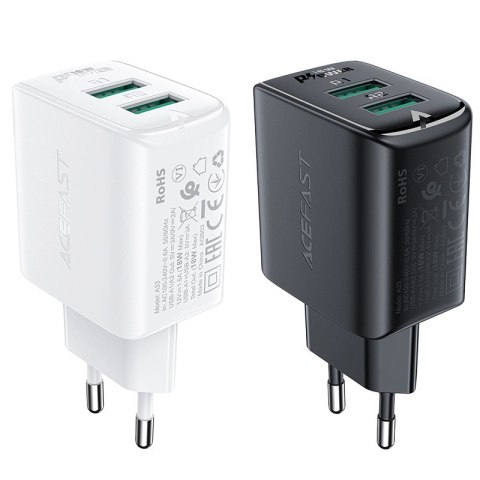 Acefast ładowarka sieciowa 2x USB 18W QC 3.0, AFC, FCP biały (A33 white) Acefast ładowarka sieciowa 2x USB 18W QC 3.0, AFC, FCP biały (A33 white)