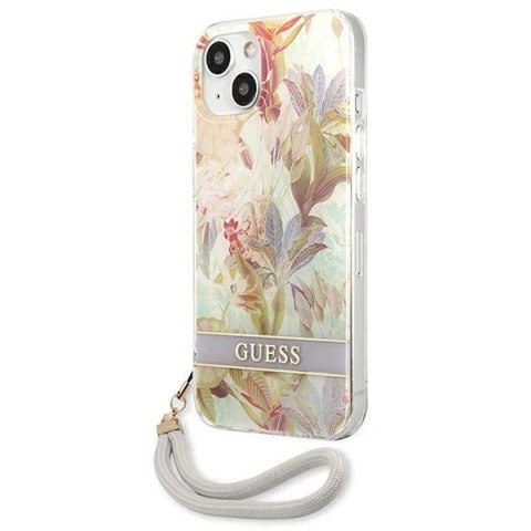 Etui Guess Flower Strap na iPhone 13 mini - fioletowe Etui Guess Flower Strap na iPhone 13 mini - fioletowe