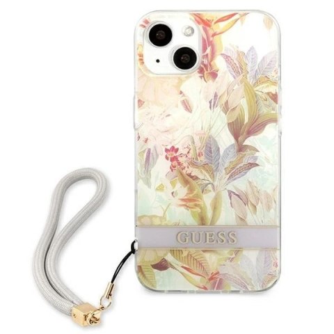 Etui Guess Flower Strap na iPhone 13 mini - fioletowe Etui Guess Flower Strap na iPhone 13 mini - fioletowe