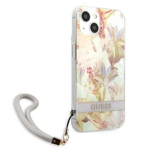 Etui Guess Flower Strap na iPhone 13 mini - fioletowe Etui Guess Flower Strap na iPhone 13 mini - fioletowe