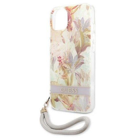 Etui Guess Flower Strap na iPhone 13 mini - fioletowe Etui Guess Flower Strap na iPhone 13 mini - fioletowe