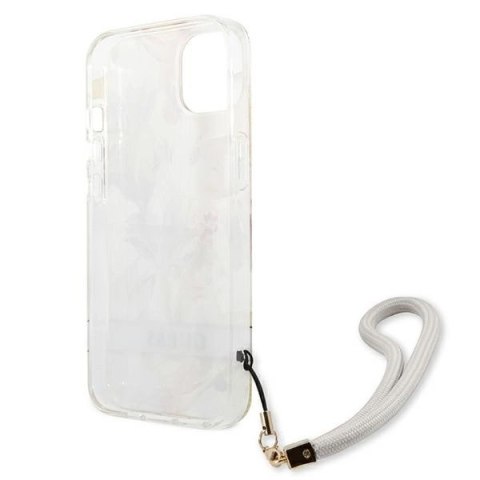 Etui Guess Flower Strap na iPhone 13 mini - fioletowe Etui Guess Flower Strap na iPhone 13 mini - fioletowe