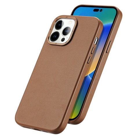 Dux Ducis Grit skórzane etui do iPhone 14 Pro Max elegancki pokrowiec ze sztucznej skóry (kompatybilne z MagSafe) brązowy Dux Ducis Grit skórzane etui do iPhone 14 Pro Max elegancki pokrowiec ze sztucznej skóry (kompatybilne z MagSafe) brązowy