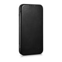 ICarer CE Oil Wax Premium Leather Folio Case skórzane etui iPhone 14 Plus z klapką magnetyczne MagSafe czarny (AKI14220707-BK)