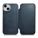 ICarer CE Oil Wax Premium Leather Folio Case skórzane etui iPhone 14 Plus z klapką magnetyczne MagSafe niebieski (AKI14220707-BU