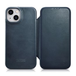 ICarer CE Oil Wax Premium Leather Folio Case skórzane etui iPhone 14 Plus z klapką magnetyczne MagSafe niebieski (AKI14220707-BU