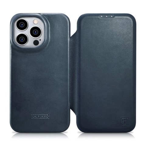 ICarer CE Oil Wax Premium Leather Folio Case skórzane etui iPhone 14 Pro Max z klapką magnetyczne MagSafe niebieski (AKI14220708 ICarer CE Oil Wax Premium Leather Folio Case skórzane etui iPhone 14 Pro Max z klapką magnetyczne MagSafe niebieski (AKI14220708