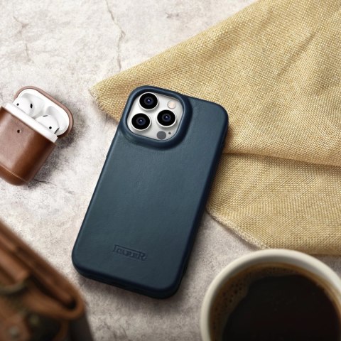 ICarer CE Oil Wax Premium Leather Folio Case skórzane etui iPhone 14 Pro Max z klapką magnetyczne MagSafe niebieski (AKI14220708 ICarer CE Oil Wax Premium Leather Folio Case skórzane etui iPhone 14 Pro Max z klapką magnetyczne MagSafe niebieski (AKI14220708