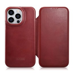 ICarer CE Oil Wax Premium Leather Folio Case skórzane etui iPhone 14 Pro z klapką magnetyczne MagSafe czerwony (AKI14220706-RD)