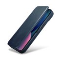 ICarer CE Oil Wax Premium Leather Folio Case skórzane etui iPhone 14 Pro z klapką magnetyczne MagSafe niebieski (AKI14220706-BU)