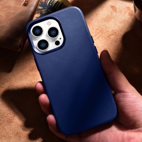 ICarer Case Leather pokrowiec etui z naturalnej skóry do iPhone 14 Pro Max niebieski (WMI14220708-BU) (kompatybilne z MagSafe) ICarer Case Leather pokrowiec etui z naturalnej skóry do iPhone 14 Pro Max niebieski (WMI14220708-BU) (kompatybilne z MagSafe)