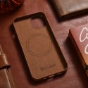 ICarer Case Leather pokrowiec etui z naturalnej skóry do iPhone 14 brązowy (WMI14220705-BN) (kompatybilne z MagSafe)