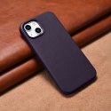 ICarer Case Leather pokrowiec etui z naturalnej skóry do iPhone 14 ciemnofioletowy (WMI14220705-DP) (kompatybilne z MagSafe)