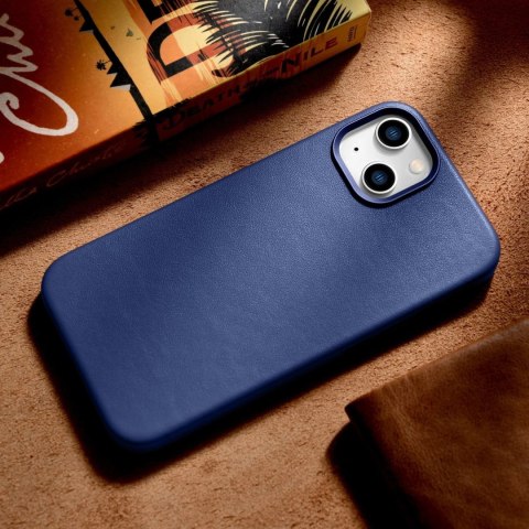 ICarer Case Leather pokrowiec etui z naturalnej skóry do iPhone 14 niebieski (WMI14220705-BU) (kompatybilne z MagSafe) ICarer Case Leather pokrowiec etui z naturalnej skóry do iPhone 14 niebieski (WMI14220705-BU) (kompatybilne z MagSafe)