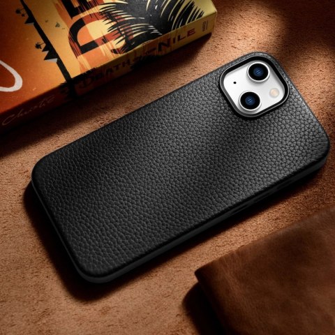 ICarer Litchi Premium Leather Case skórzane etui iPhone 14 Plus magnetyczne z MagSafe czarny (WMI14220711-BK) ICarer Litchi Premium Leather Case skórzane etui iPhone 14 Plus magnetyczne z MagSafe czarny (WMI14220711-BK)