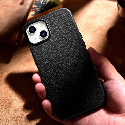 ICarer Litchi Premium Leather Case skórzane etui iPhone 14 Plus magnetyczne z MagSafe czarny (WMI14220711-BK) ICarer Litchi Premium Leather Case skórzane etui iPhone 14 Plus magnetyczne z MagSafe czarny (WMI14220711-BK)