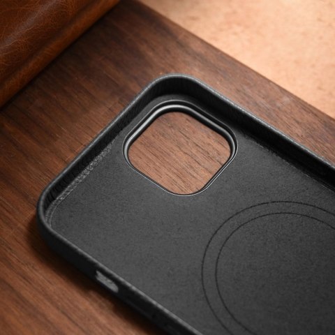 ICarer Litchi Premium Leather Case skórzane etui iPhone 14 Plus magnetyczne z MagSafe czarny (WMI14220711-BK) ICarer Litchi Premium Leather Case skórzane etui iPhone 14 Plus magnetyczne z MagSafe czarny (WMI14220711-BK)