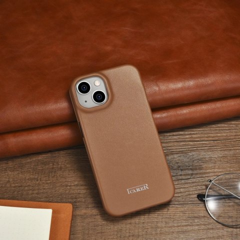 ICarer CE Premium Leather Folio Case skórzane etui iPhone 14 Plus z klapką magnetyczne MagSafe brązowy (WMI14220715-BN) ICarer CE Premium Leather Folio Case skórzane etui iPhone 14 Plus z klapką magnetyczne MagSafe brązowy (WMI14220715-BN)