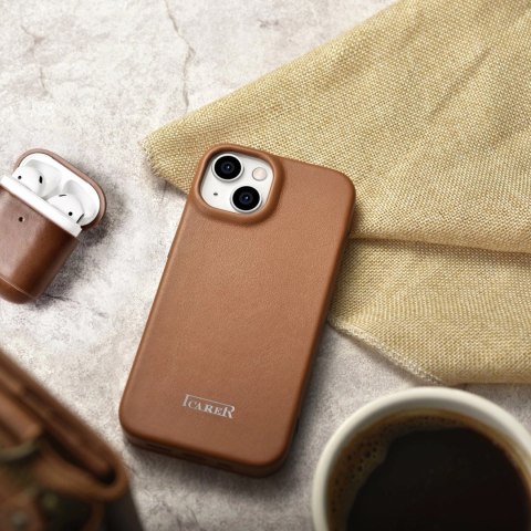 ICarer CE Premium Leather Folio Case skórzane etui iPhone 14 Plus z klapką magnetyczne MagSafe brązowy (WMI14220715-BN) ICarer CE Premium Leather Folio Case skórzane etui iPhone 14 Plus z klapką magnetyczne MagSafe brązowy (WMI14220715-BN)
