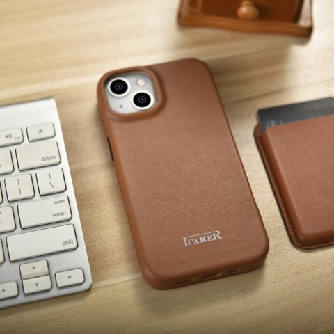 ICarer CE Premium Leather Folio Case skórzane etui iPhone 14 Plus z klapką magnetyczne MagSafe brązowy (WMI14220715-BN) ICarer CE Premium Leather Folio Case skórzane etui iPhone 14 Plus z klapką magnetyczne MagSafe brązowy (WMI14220715-BN)