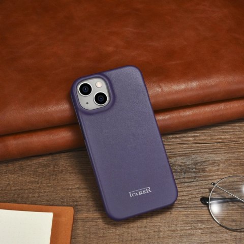 ICarer CE Premium Leather Folio Case skórzane etui iPhone 14 Plus z klapką magnetyczne MagSafe ciemnofioletowy (WMI14220715-DP) ICarer CE Premium Leather Folio Case skórzane etui iPhone 14 Plus z klapką magnetyczne MagSafe ciemnofioletowy (WMI14220715-DP)