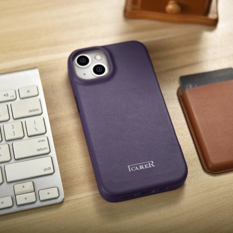 ICarer CE Premium Leather Folio Case skórzane etui iPhone 14 Plus z klapką magnetyczne MagSafe ciemnofioletowy (WMI14220715-DP) ICarer CE Premium Leather Folio Case skórzane etui iPhone 14 Plus z klapką magnetyczne MagSafe ciemnofioletowy (WMI14220715-DP)