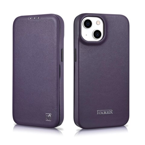 ICarer CE Premium Leather Folio Case skórzane etui iPhone 14 Plus z klapką magnetyczne MagSafe ciemnofioletowy (WMI14220715-DP) ICarer CE Premium Leather Folio Case skórzane etui iPhone 14 Plus z klapką magnetyczne MagSafe ciemnofioletowy (WMI14220715-DP)