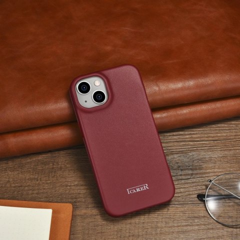 ICarer CE Premium Leather Folio Case skórzane etui iPhone 14 Plus z klapką magnetyczne MagSafe czerwony (WMI14220715-RD) ICarer CE Premium Leather Folio Case skórzane etui iPhone 14 Plus z klapką magnetyczne MagSafe czerwony (WMI14220715-RD)
