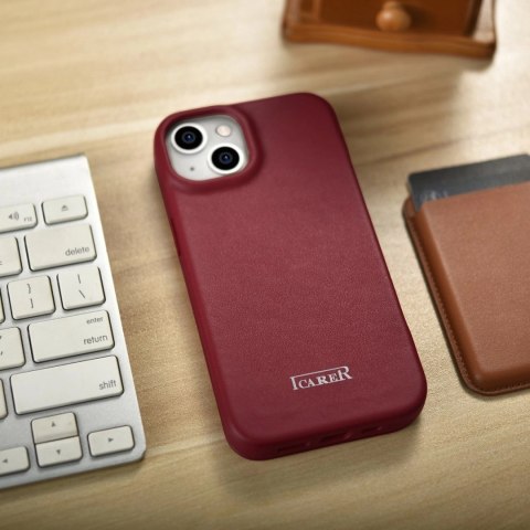 ICarer CE Premium Leather Folio Case skórzane etui iPhone 14 Plus z klapką magnetyczne MagSafe czerwony (WMI14220715-RD) ICarer CE Premium Leather Folio Case skórzane etui iPhone 14 Plus z klapką magnetyczne MagSafe czerwony (WMI14220715-RD)