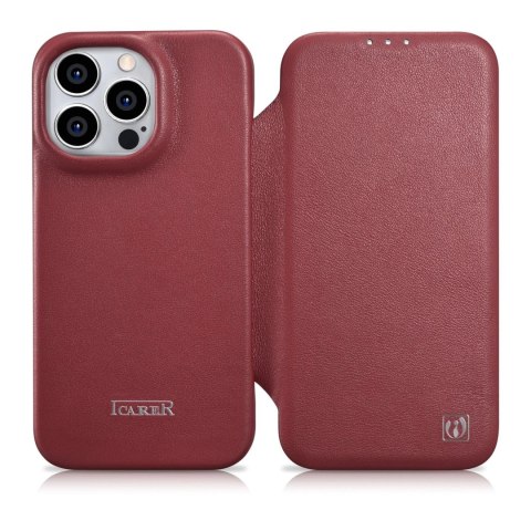 ICarer CE Premium Leather Folio Case skórzane etui iPhone 14 Pro Max z klapką magnetyczne MagSafe czerwony (WMI14220716-RD) ICarer CE Premium Leather Folio Case skórzane etui iPhone 14 Pro Max z klapką magnetyczne MagSafe czerwony (WMI14220716-RD)