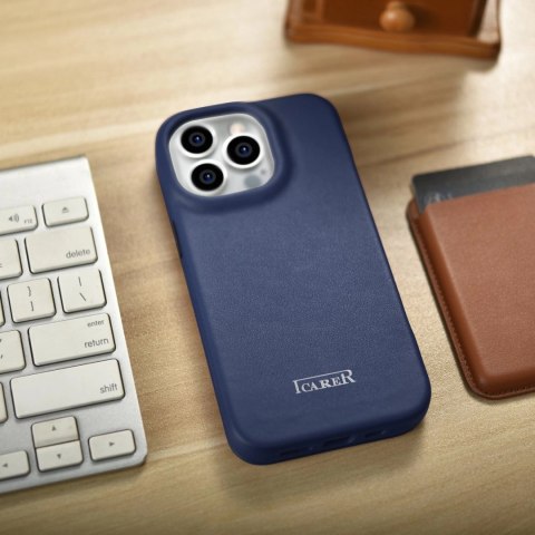 ICarer CE Premium Leather Folio Case skórzane etui iPhone 14 Pro Max z klapką magnetyczne MagSafe niebieski (WMI14220716-BU) ICarer CE Premium Leather Folio Case skórzane etui iPhone 14 Pro Max z klapką magnetyczne MagSafe niebieski (WMI14220716-BU)