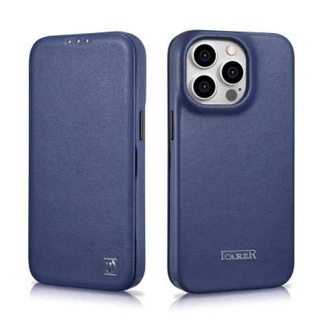 ICarer CE Premium Leather Folio Case skórzane etui iPhone 14 Pro Max z klapką magnetyczne MagSafe niebieski (WMI14220716-BU) ICarer CE Premium Leather Folio Case skórzane etui iPhone 14 Pro Max z klapką magnetyczne MagSafe niebieski (WMI14220716-BU)