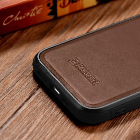 ICarer Leather Oil Wax etui pokryte naturalną skórą do iPhone 14 Plus (kompatybilne z MagSafe) brązowy (WMI14220719-BN) ICarer Leather Oil Wax etui pokryte naturalną skórą do iPhone 14 Plus (kompatybilne z MagSafe) brązowy (WMI14220719-BN)