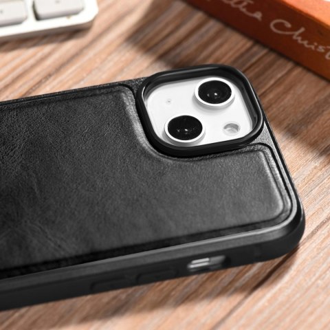 ICarer Leather Oil Wax etui pokryte naturalną skórą do iPhone 14 czarny (WMI14220717-BK) ICarer Leather Oil Wax etui pokryte naturalną skórą do iPhone 14 czarny (WMI14220717-BK)