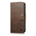 ICarer Oil Wax Wallet Case 2in1 etui iPhone 14 Plus skórzany pokrowiec z klapką Anti-RFID brązowy (WMI14220723-BN)