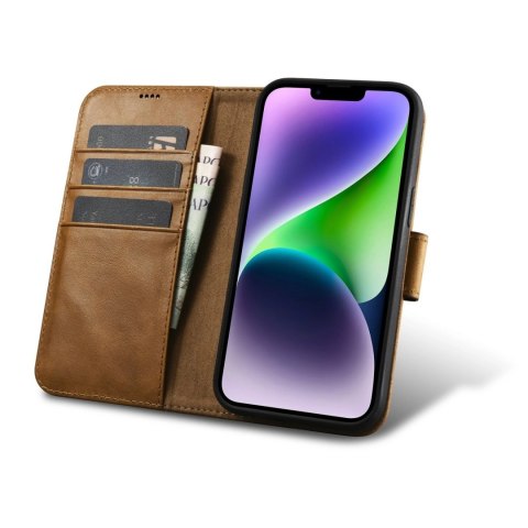 ICarer Oil Wax Wallet Case 2in1 etui iPhone 14 Plus skórzany pokrowiec z klapką Anti-RFID brązowy (WMI14220723-TN) ICarer Oil Wax Wallet Case 2in1 etui iPhone 14 Plus skórzany pokrowiec z klapką Anti-RFID brązowy (WMI14220723-TN)