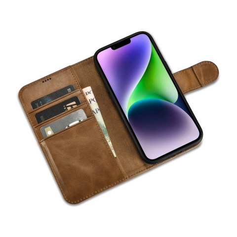 ICarer Oil Wax Wallet Case 2in1 etui iPhone 14 Plus skórzany pokrowiec z klapką Anti-RFID brązowy (WMI14220723-TN) ICarer Oil Wax Wallet Case 2in1 etui iPhone 14 Plus skórzany pokrowiec z klapką Anti-RFID brązowy (WMI14220723-TN)