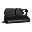 ICarer Oil Wax Wallet Case 2in1 etui iPhone 14 Plus skórzany pokrowiec z klapką Anti-RFID czarny (WMI14220723-BK)