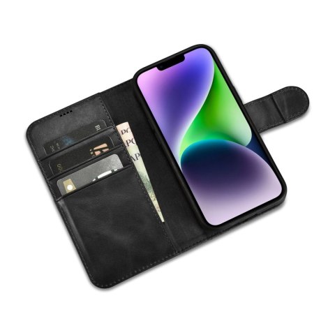 ICarer Oil Wax Wallet Case 2in1 etui iPhone 14 Plus skórzany pokrowiec z klapką Anti-RFID czarny (WMI14220723-BK) ICarer Oil Wax Wallet Case 2in1 etui iPhone 14 Plus skórzany pokrowiec z klapką Anti-RFID czarny (WMI14220723-BK)