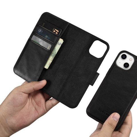 ICarer Oil Wax Wallet Case 2in1 etui iPhone 14 Plus skórzany pokrowiec z klapką Anti-RFID czarny (WMI14220723-BK) ICarer Oil Wax Wallet Case 2in1 etui iPhone 14 Plus skórzany pokrowiec z klapką Anti-RFID czarny (WMI14220723-BK)