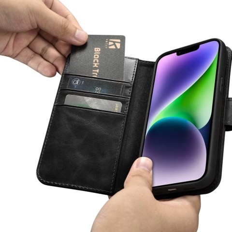 ICarer Oil Wax Wallet Case 2in1 etui iPhone 14 Plus skórzany pokrowiec z klapką Anti-RFID czarny (WMI14220723-BK) ICarer Oil Wax Wallet Case 2in1 etui iPhone 14 Plus skórzany pokrowiec z klapką Anti-RFID czarny (WMI14220723-BK)