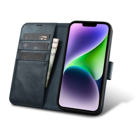 ICarer Oil Wax Wallet Case 2in1 etui iPhone 14 Plus skórzany pokrowiec z klapką Anti-RFID niebieski (WMI14220723-BU) ICarer Oil Wax Wallet Case 2in1 etui iPhone 14 Plus skórzany pokrowiec z klapką Anti-RFID niebieski (WMI14220723-BU)